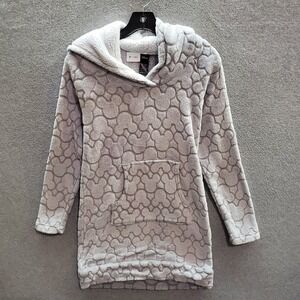 Disney Women Sweatshirt Small Gray Hoodie Tunic Mickey Mouse Allover Sherpa
